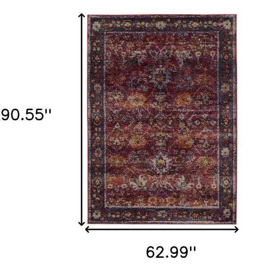 Red Purple Gold And Grey Oriental Power Loom Stain Resistant Area Rug Photo 5