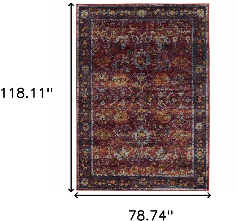 Red Purple Gold And Grey Oriental Power Loom Stain Resistant Area Rug Photo 5