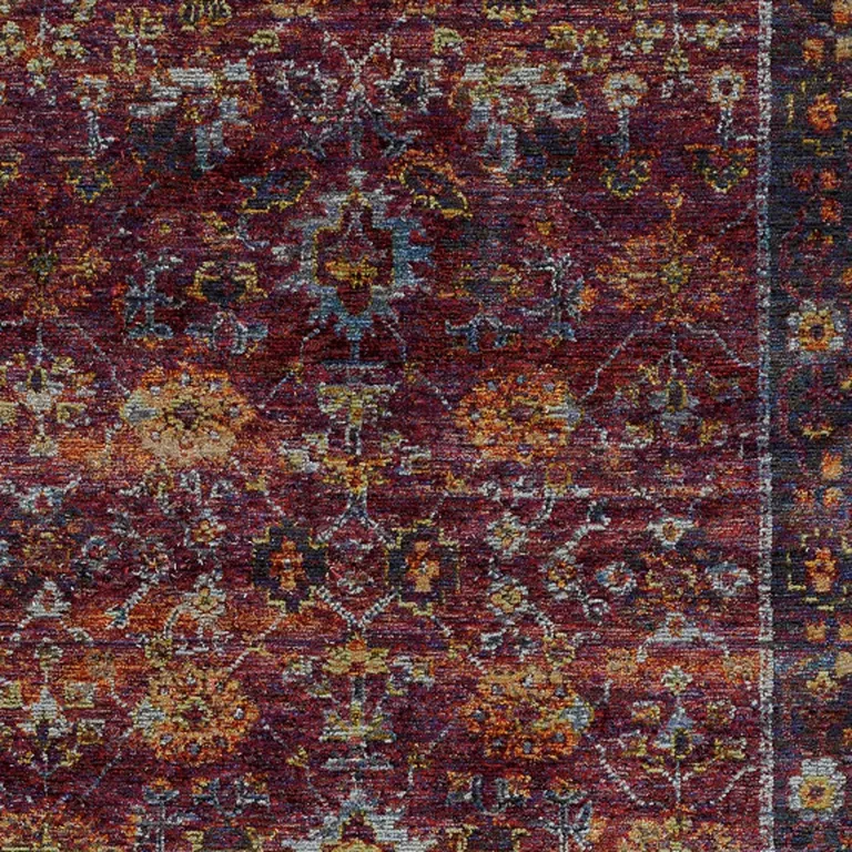 Red Purple Gold And Grey Oriental Power Loom Stain Resistant Area Rug Photo 3