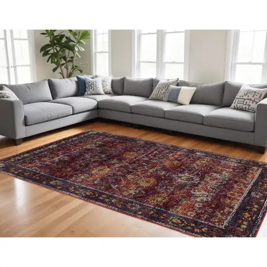 Red Purple Oriental Power Loom Area Rug Photo 1