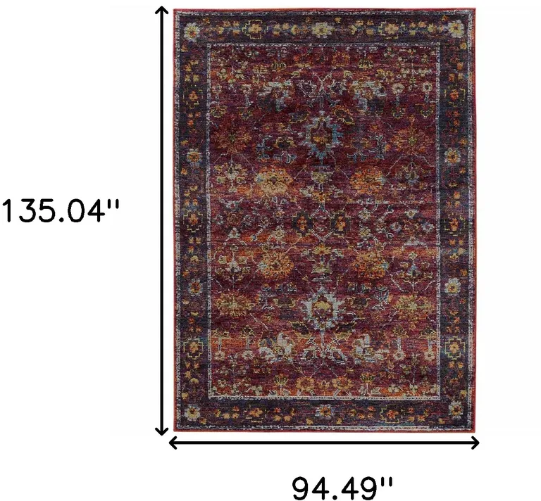 Red Purple Gold And Grey Oriental Power Loom Stain Resistant Area Rug Photo 5