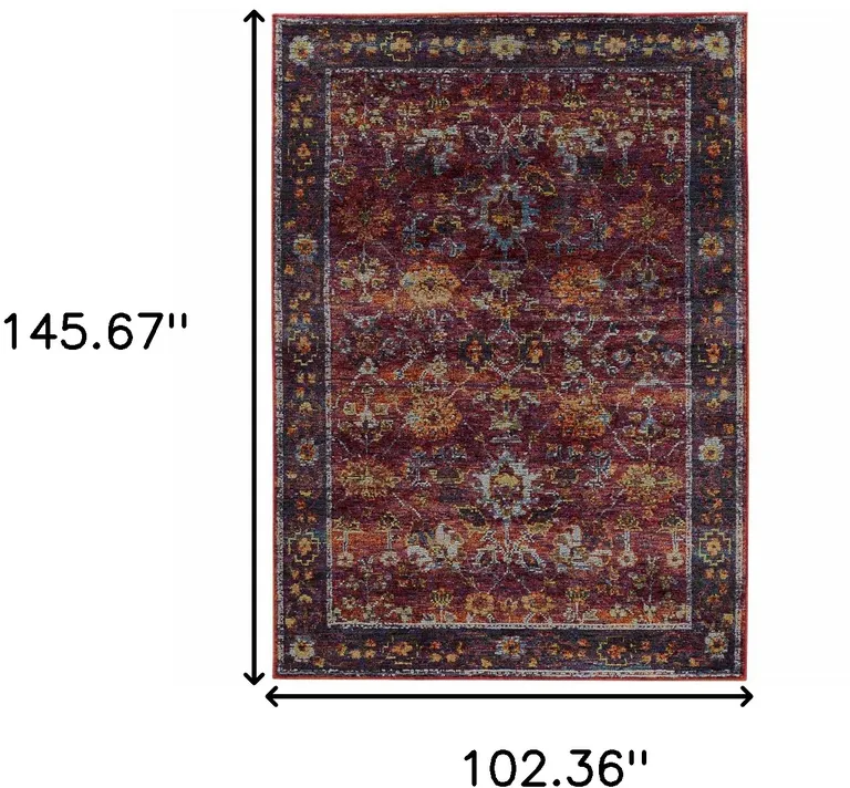 Red Purple Gold And Grey Oriental Power Loom Stain Resistant Area Rug Photo 5