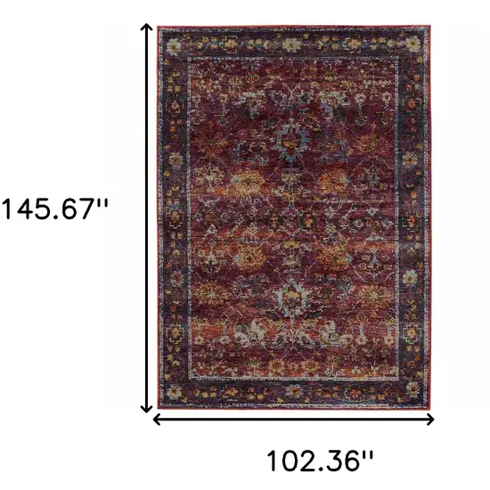 Red Purple Gold And Grey Oriental Power Loom Stain Resistant Area Rug Photo 5