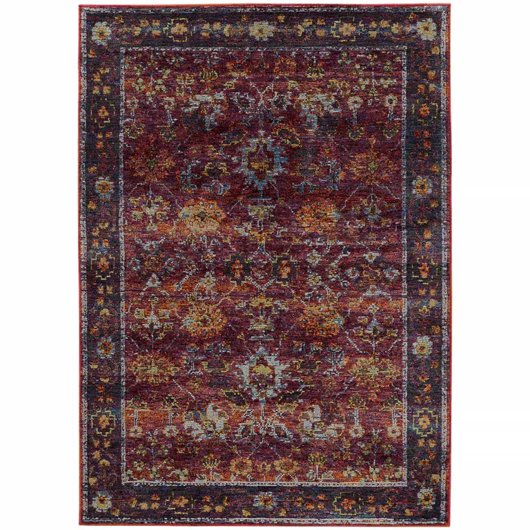 Red Purple Gold And Grey Oriental Power Loom Stain Resistant Area Rug Photo 1