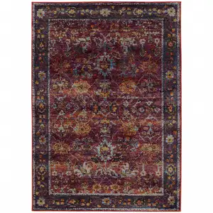 Photo of Red Purple Gold And Grey Oriental Power Loom Stain Resistant Area Rug