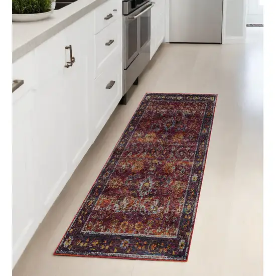 Red Purple Oriental Power Loom Runner Rug Photo 1