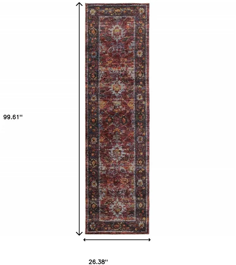 Red Purple Gold And Grey Oriental Power Loom Stain Resistant Runner Rug Photo 5