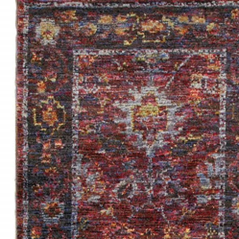 Red Purple Gold And Grey Oriental Power Loom Stain Resistant Runner Rug Photo 3