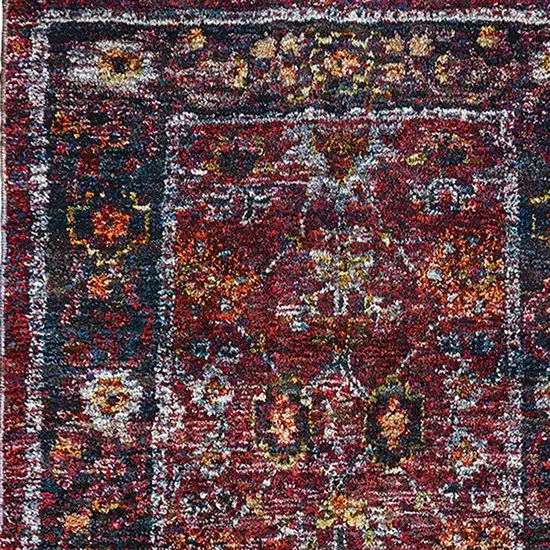 Red Purple Gold And Grey Oriental Power Loom Stain Resistant Runner Rug Photo 3