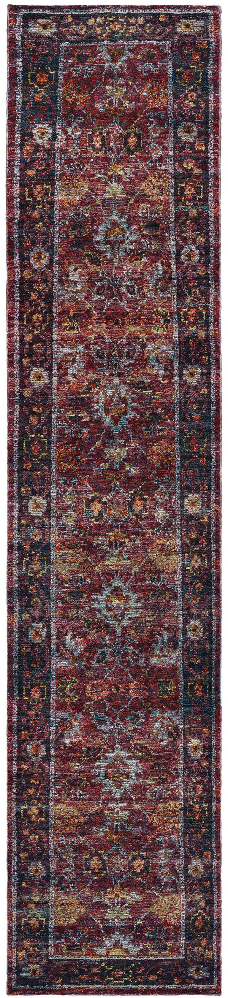 Red Purple Gold And Grey Oriental Power Loom Stain Resistant Runner Rug Photo 1