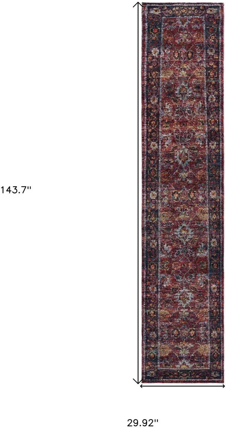 Red Purple Gold And Grey Oriental Power Loom Stain Resistant Runner Rug Photo 5