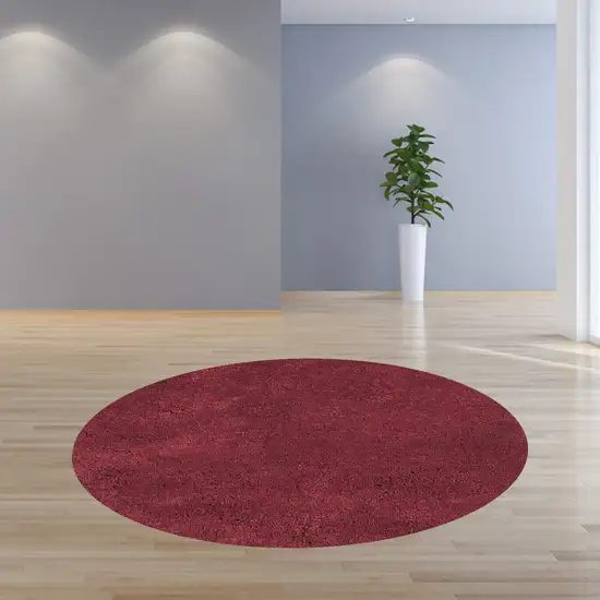 Red Round Indoor Shag Rug Photo 4