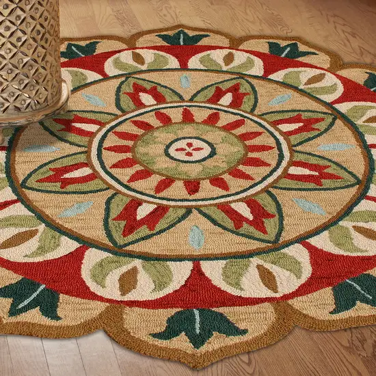 Red Round Wool Floral Hand Tufted Area Rug Photo 3