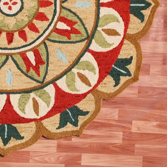 Red Round Wool Floral Hand Tufted Area Rug Photo 8