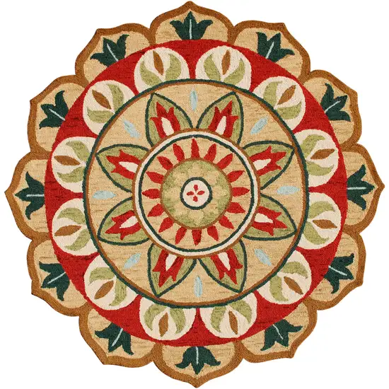 Red Round Wool Floral Hand Tufted Area Rug Photo 1