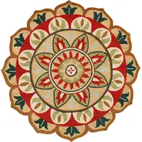 Photo of Red Round Wool Floral Hand Tufted Area Rug
