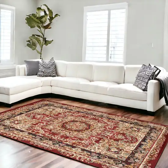 Red and Black Floral Medallion Area Rug Photo 1