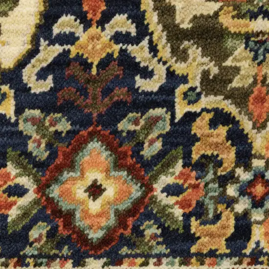 Red Rust Navy Light Blue Brown Orange Ivory And Gold Oriental Power Loom Stain Resistant Runner Rug With Fringe Photo 8