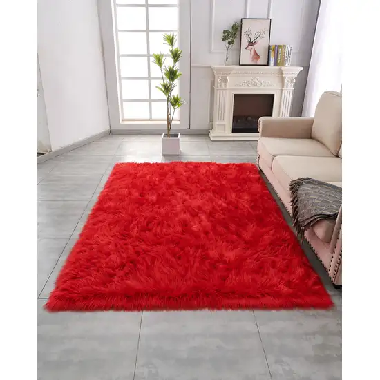 Red Shag Sheepskin Washable Area Rug Photo 8