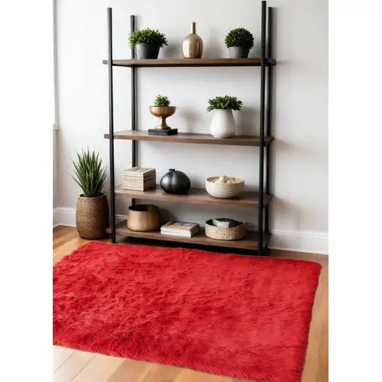 Red Shag Sheepskin Washable Area Rug Photo 2