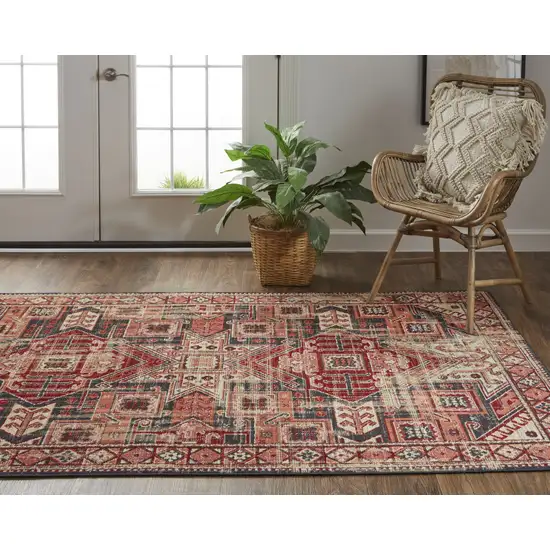 Red Tan And Black Abstract Power Loom Distressed Stain Resistant Area Rug Photo 3