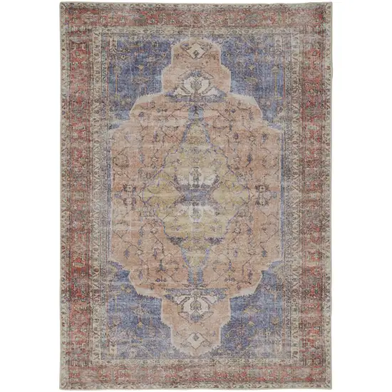 Red Tan And Blue Abstract Area Rug Photo 1