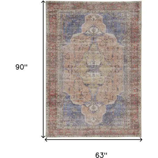 Red Tan And Blue Abstract Area Rug Photo 4