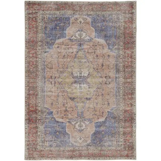 Red Tan And Blue Abstract Area Rug Photo 2