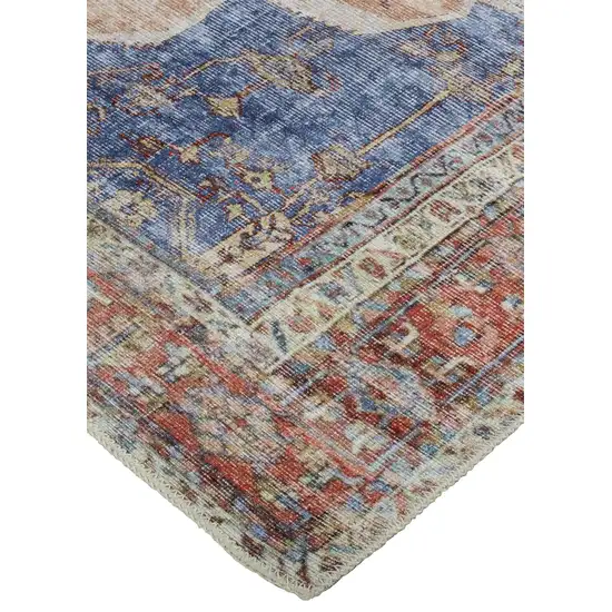Red Tan And Blue Abstract Area Rug Photo 4
