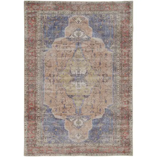 Red Tan And Blue Abstract Area Rug Photo 1