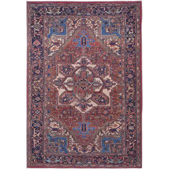 Red Tan And Blue Floral Power Loom Area Rug Photo 7