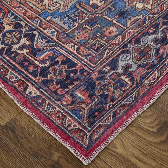 Red Tan And Blue Floral Power Loom Area Rug Photo 1