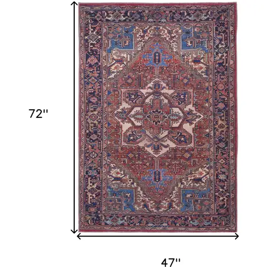 Red Tan And Blue Floral Power Loom Area Rug Photo 9