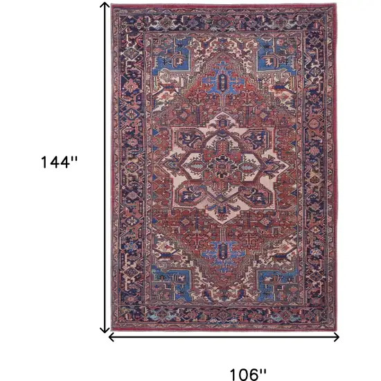 Red Tan And Blue Floral Power Loom Area Rug Photo 9