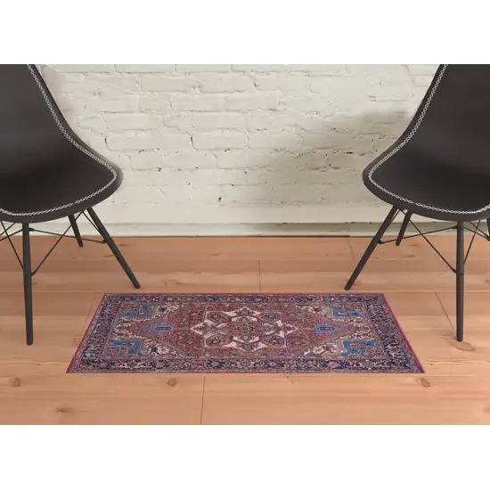 Red Tan And Blue Floral Power Loom Area Rug Photo 8