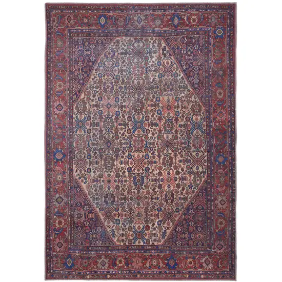 Red Tan And Blue Floral Power Loom Area Rug Photo 1