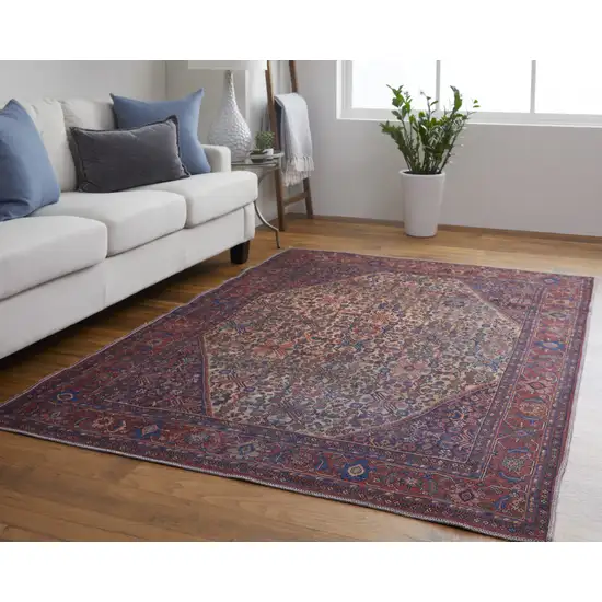 Red Tan And Blue Floral Power Loom Area Rug Photo 8