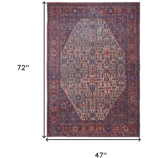 Red Tan And Blue Floral Power Loom Area Rug Photo 3