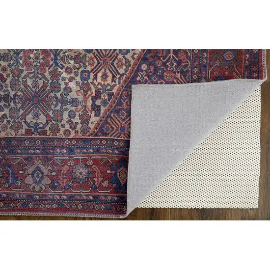 Red Tan And Blue Floral Power Loom Area Rug Photo 5