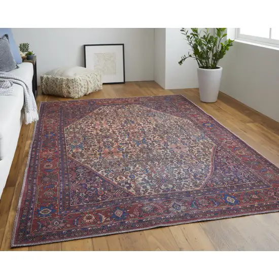 Red Tan And Blue Floral Power Loom Area Rug Photo 7