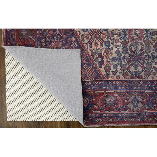 Red Tan And Blue Floral Power Loom Area Rug Photo 4