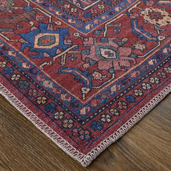 Red Tan And Blue Floral Power Loom Area Rug Photo 3