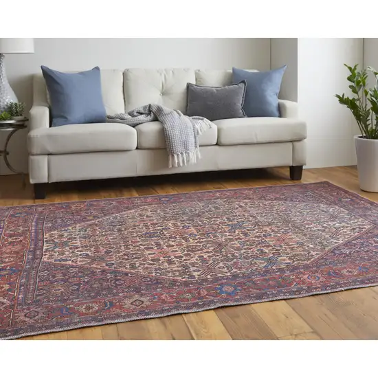 Red Tan And Blue Floral Power Loom Area Rug Photo 9