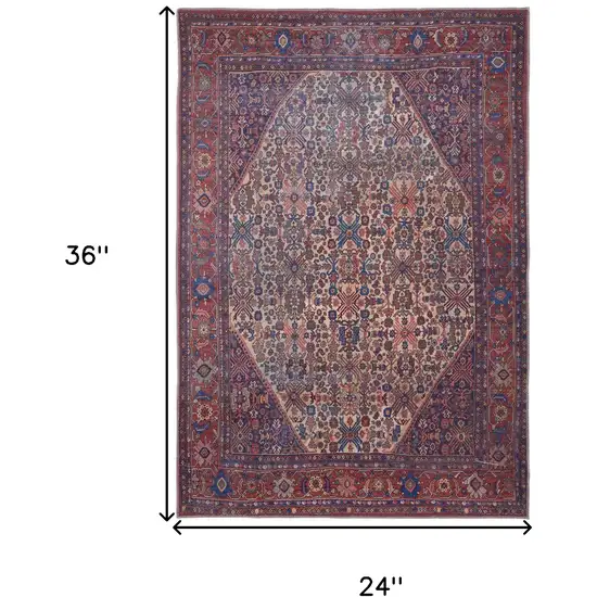 Red Tan And Blue Floral Power Loom Area Rug Photo 4