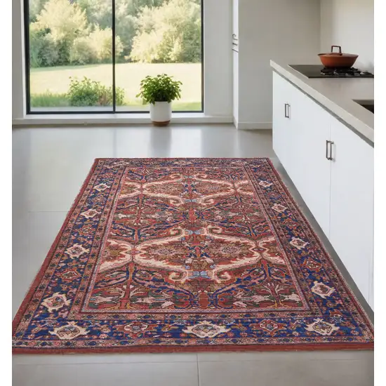 Red Tan And Blue Floral Power Loom Area Rug Photo 1