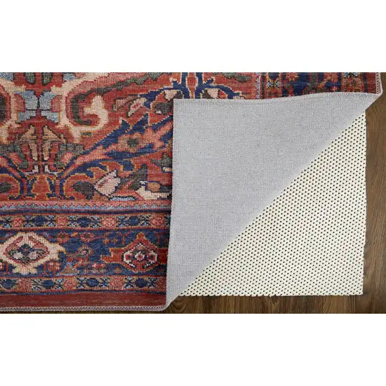 Red Tan And Blue Floral Power Loom Area Rug Photo 3