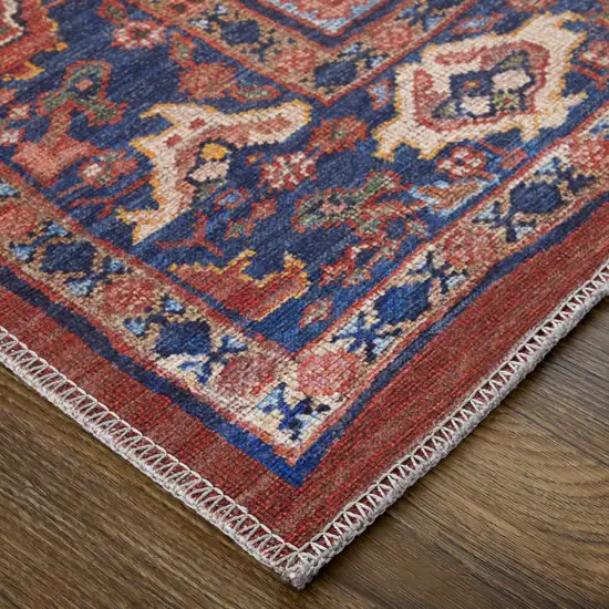 Red Tan And Blue Floral Power Loom Area Rug Photo 4