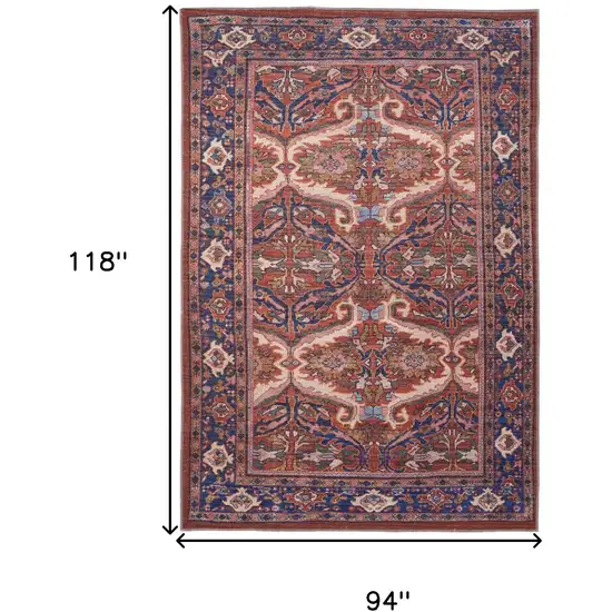 Red Tan And Blue Floral Power Loom Area Rug Photo 10