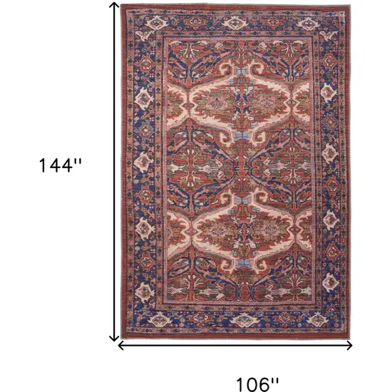 Red Tan And Blue Floral Power Loom Area Rug Photo 3