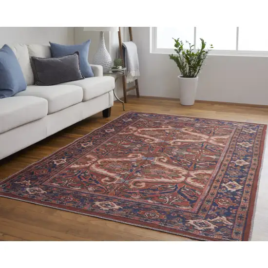 Red Tan And Blue Floral Power Loom Area Rug Photo 1